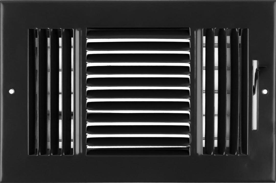 HVAC Premium 10"w X 6"h 3-Way AIR Supply Grille - Vent Cover & Diffuser - Flat Stamped Face - Black [Outer Dimensions: 11.75"w X 7.75"h]