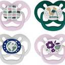 Dr. Brown's Advantage Glow-in-the-Dark Baby Pacifier, Fully Symmetrical Soother with Soft Silicone Bulb, Scooter Squirrel-Purple Nature, 6-18m, BPA Free, 4 Pack