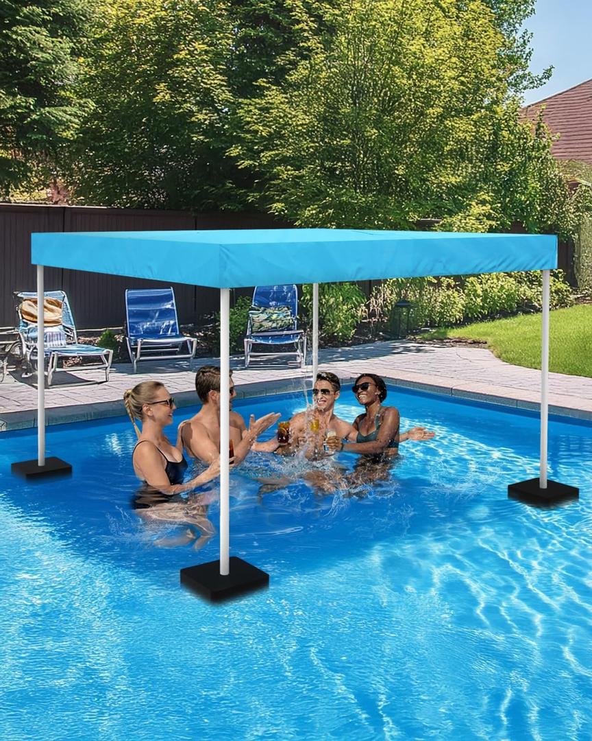 Floating Pool Umbrella - Heavy Duty 6’× 6’× 4' Polyester Oxford Shade Canopy with 4PCS Canopy Floats and Top Rain Holes - Perfect Sun Protection for Beach, Lake and Home Swimming Pool