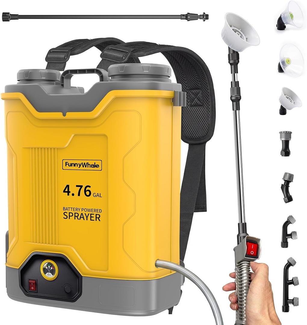 Battery Powered Backpack Sprayer Fit for Dewalt 20V Battery(No Battery) | Electric Graden Sprayer with 4.76 Gallon, 120 PSI, 7 Nozzles for Lawn, Garden, Yard