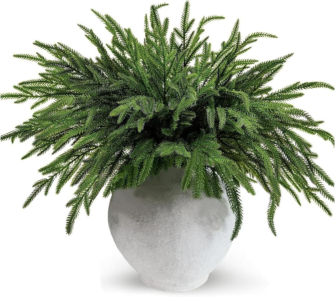 12 Pcs Christmas Norfolk Pine Branches, Artificial Pine Branches Norfolk Pine Stems DIY Crafts Faux Christmas Greenery Stems for Xmas Indoor Outdoor Home Decor (18 Inches)