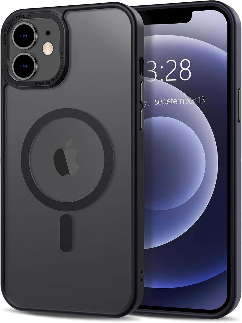 Anuck Case for iPhone 12 Mini Case Magnetic Phone Case Compatible with MagSafe, Soft TPU Bumper Hard Translucent Matte Back Slim Fit Shockproof Protective Cover for Men Women Girls - Black