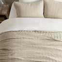EVERGRACEHOME Stonewashed Cotton Quilt Set King Size, Ultra Soft Oversized Bedspread Coverlet Set, Lightweight Crinkle Box Stitch Bedding Sets for All Season, with 2 Shams, Flax Beige