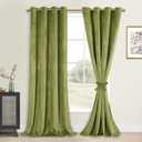 DWCN Moss Green Velvet Curtains 84 inches with Tiebacks - Elegant Sunlight Blocking Curtains for Living Room Thermal Insulated Window Shade Panels for Bedroom/Living Room, W52 x L84, 2 Panels