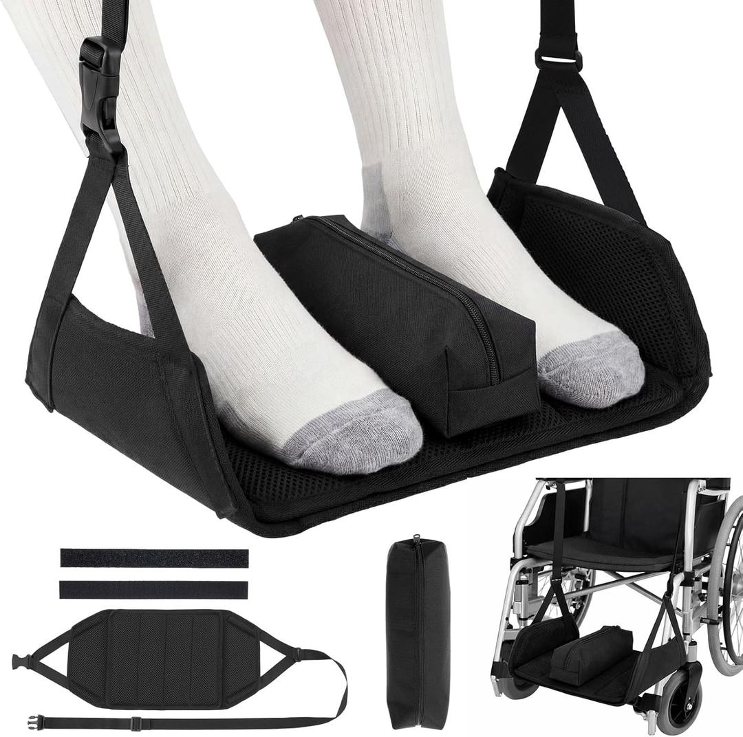 2 Kit Wheelchair Footrest Hammock with Storage Pouch, Adjustable Leg Rest Footrest Hammock, Portable Hanging Foot Sling Replacement for Airplane Wheelchair Essential Accessories