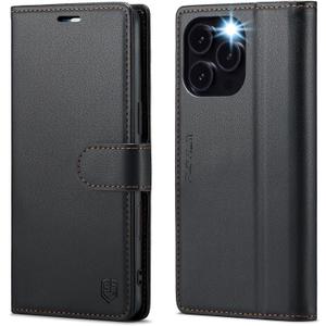 Compatible with iPhone 16 Pro Max 6.9" Wallet Case with RFID Blocking Credit Card Holder, PU Leather Folio Flip Kickstand Protective Shockproof Cover Women Men for Apple 16 pro Max Phone Case (Black)