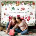 2 x MEHOFOND 6x3.6ft Christmas Gender Reveal Backdrop Banner, Santa Baby Gender Reveal Party Decor, He or She Xmas Boy or Girl Winter Snowflake Newborn Party Photo Props