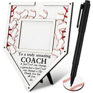 Baseball Frame Coach Gift with Wood Chips Signature Pen Graduation Coach Frame Gifts Baseball Plate Plaque for Coaches Thank You Gift