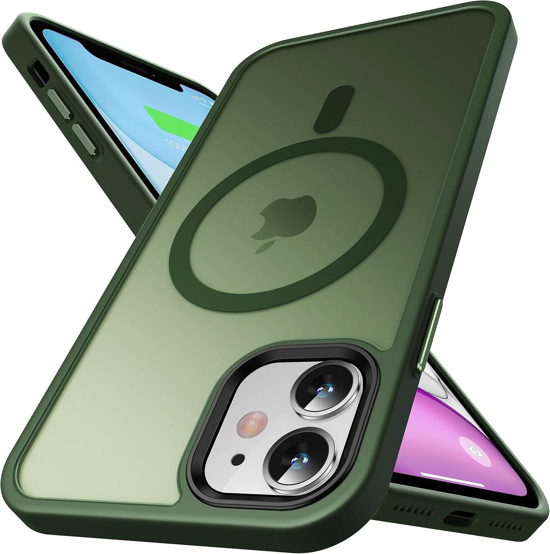 Ultra Strong Magnetic for iPhone 11 Case, Military Grade Drop Protection, Compatible with MagSafe, Shockproof Anti-Scratch Translucent Matte Slim Fit Stylish Phone Protective Cover 6.1",Midnight Green