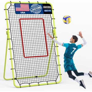 4x7FT Volleyball Rebounder Net, 5 Adjustable Angle Bounce Back Trainer for Serving, Passing & Setting, Portable Volleyball Practice Net for Indoor Outdoor Sports, Steel Frame with Bag (Green)