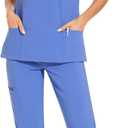 COZYFIT Scrubs for Women Set - Stretch V-Neck Scrub Top & Jogger Pant with 8 Pockets (Medium, Ceil Blue)