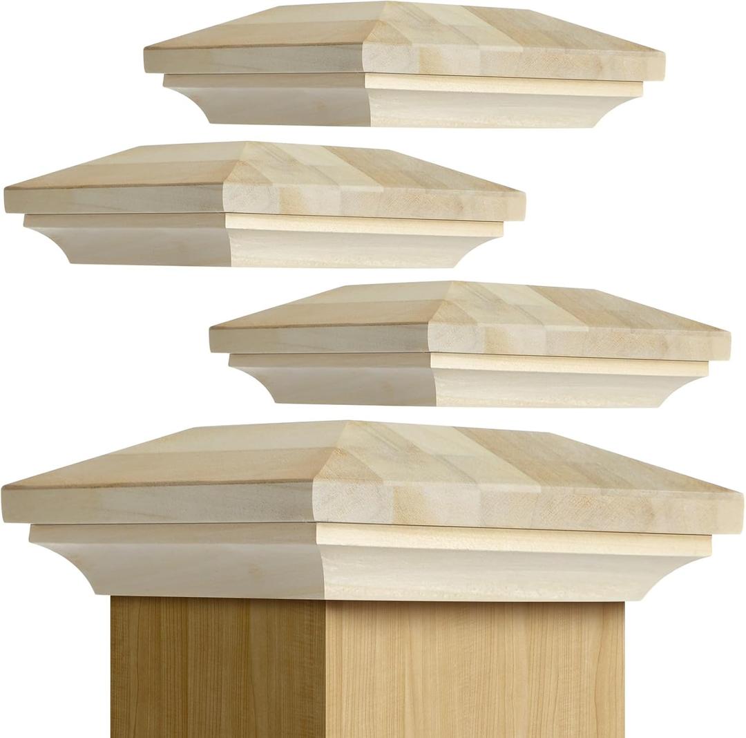 Sasylvia 4 Pcs 3.5" x 3.5" Wood Newel Post Cap Fence Post Cap for Topper Top Resistant Decking Caps for Indoor Outdoor Fences Decks and Mailboxes Cover