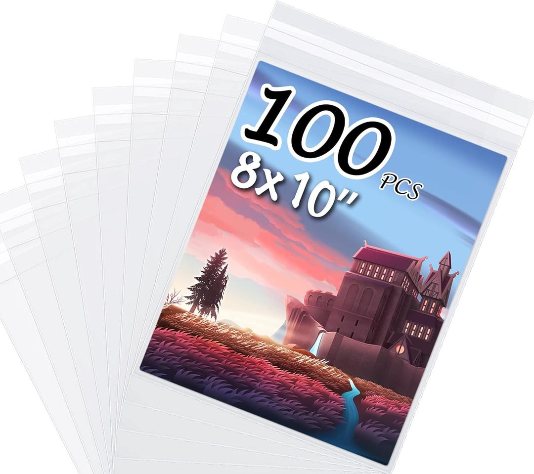 Somime 100 Pack Acid-Free Crystal Clear Sleeves Storage Bags for 8x10 Art Prints/Pictures/Photos/Framing Mat Mattes (Bag Size: 8 1/2 x 10 3/7)