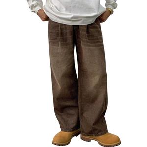HUNGSON Mens Baggy Jeans for Men Women Y2k Skater Vintage Plain Pants Casual Wide Leg Jeans Loose Fit Denim Jeans (Small, Brown)