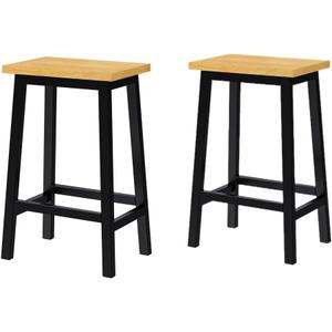 K&K Solid Wood Bar Stools (Not Cheap Iron), 25.6" Tall Set of 2 Bar Chairs, Kitchen Counter with Footrests, Farmhouse for Dining Room, Kitchen, Counter, Black