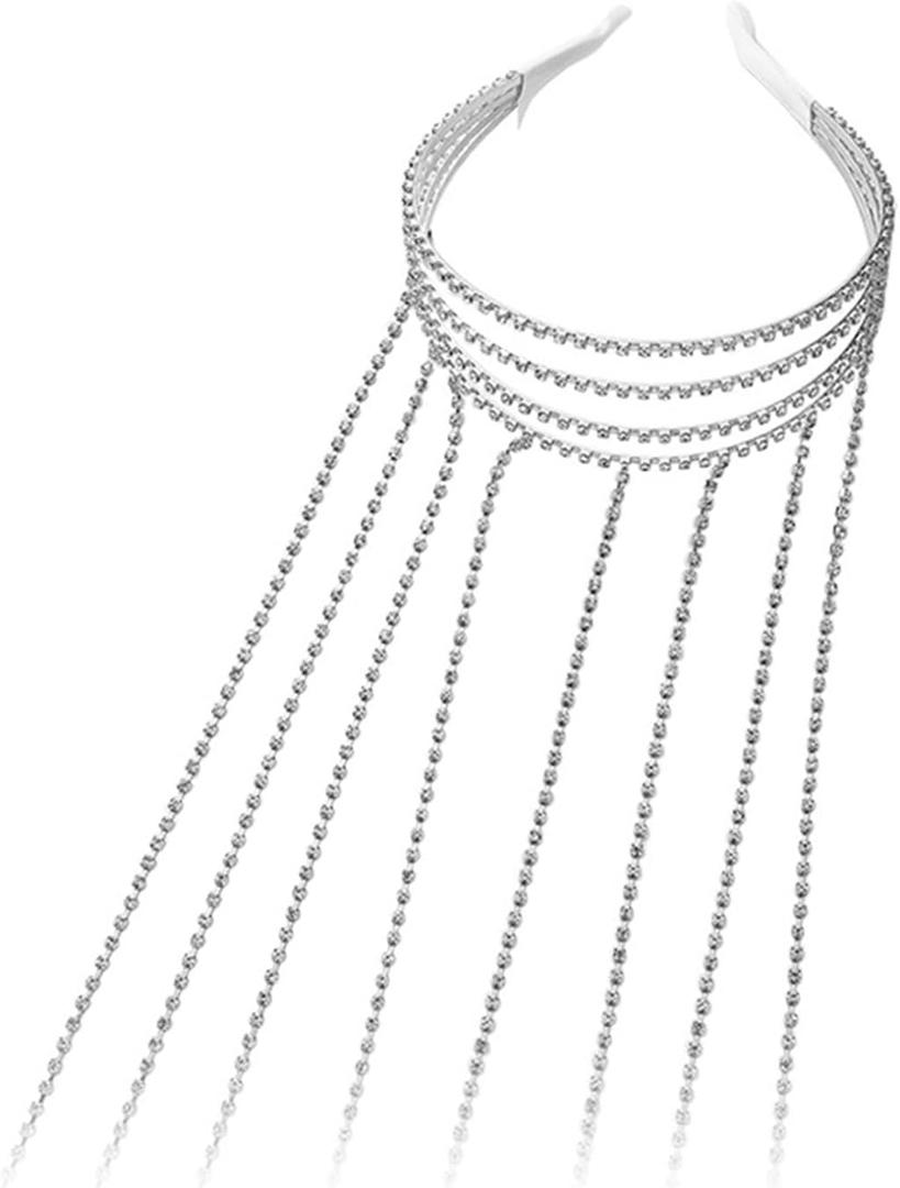 NUEAYMS Women Rhinestones Tassel Headband Hair Chain Headband Rhinestones Hair Chain Head Chain Tassel Hair Accessories