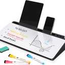 DOLLAR BOSS Glass Desk Whiteboard Small Dry Erase Board Desktop White Board with Storage Drawer Computer Keyboard Stand Desk Organizer School Supplies Office Accessories with 4 Markers 1 Eraser, White