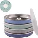 Elk and Friends Stainless Steel Divided Plates with Silicone Sleeve for Babies & Toddlers | Lids Included | Stay Put Suction | Dinner & Snack Plates | 4 Pack (Sage/Misty Blue/Navy/Gray)