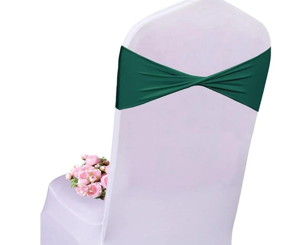 Spandex Emerald Green Chair Sashes 50 Pcs Dark Green Sashes Bows Elastic Chair Cover Bands Ties Without Buckle for Wedding Party Events Ceremony Birthday