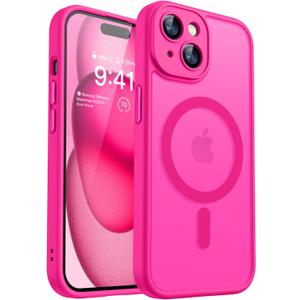 CANSHN Magnetic for iPhone 15 Case, Upgraded [Full Camera Protection] [Compatible with Magsafe] [Translucent Matte] Shockproof Protective Phone Case for iPhone 15 6.1" - Hot Pink