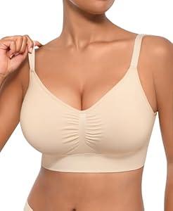 FeelinGirl Bras Seamless Bralettes for Women: Wireless Comfortable Full Coverage Supportive Everyday Bra, Light Beige, L