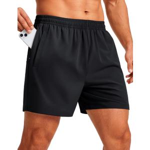 MAGCOMSEN Men's Athletic Shorts 5" Quick Dry Lightweight Linerless Gym Workout Hiking Shorts with Zipper Pockets, Large, Black