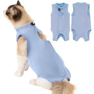 Avont Cat Recovery Suit Post-Surgery Onesie, Breathable Cone-of-Shame Alternative Bodysuit for Spayed Female Kittens, Skin Abdonminal Wound Care -Blue(S)