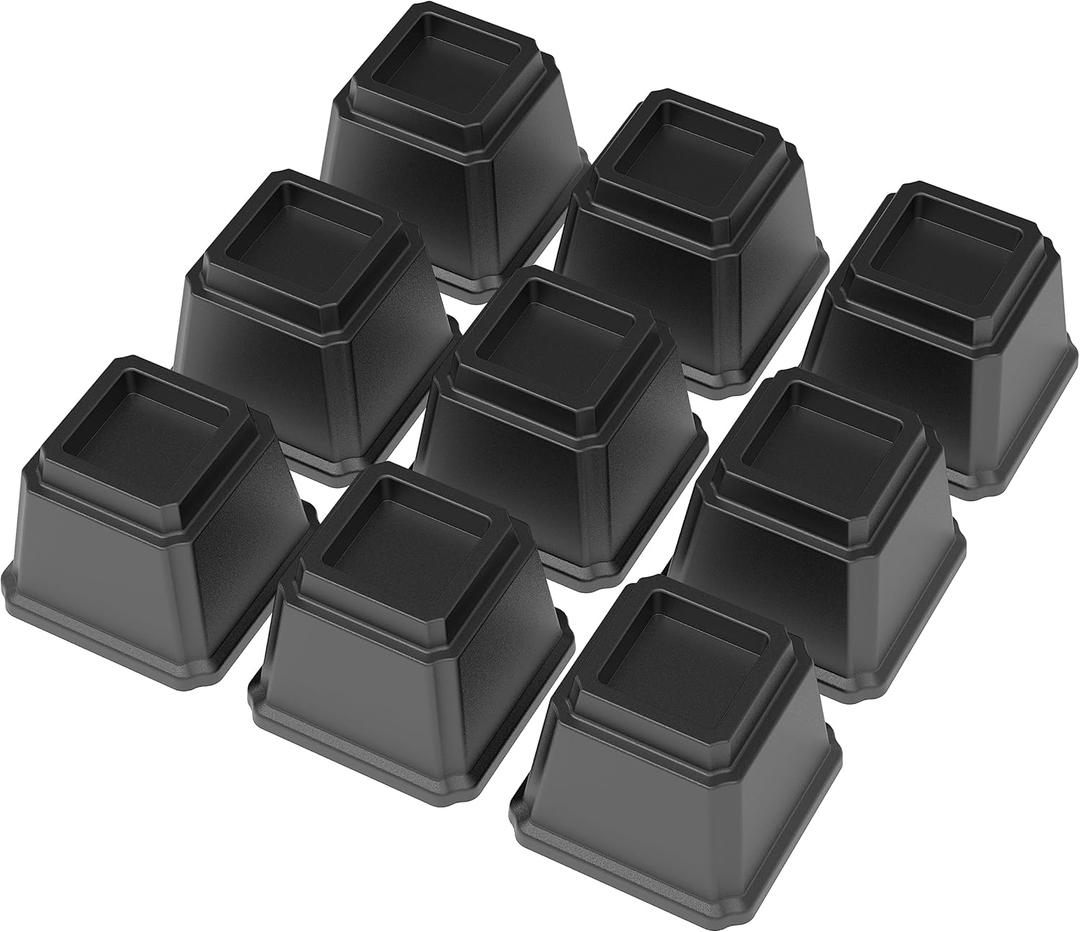 Bed Risers 4 Inch Set of 9, Heavy Duty Bed Elevators Risers for Bed Frame 9 Pack Lifts Up 3000 lbs Sofa Table Furniture Riser, Black