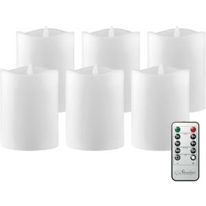 Stonebriar 6 Count Real White Wax 3x4 Flameless LED Pillar Candles with Remote and Timer