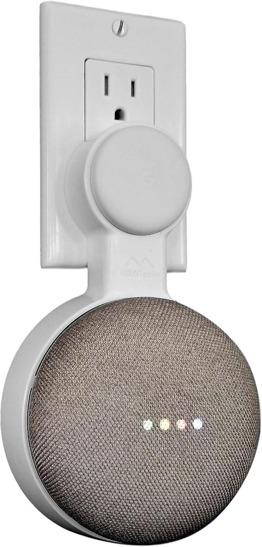 Mount Genie Affordable Essentials Google Home Mini (1st Gen) Outlet Wall Mount Hanger Stand | A Low-Cost Space-Saving Solution (White, 1-Pack)