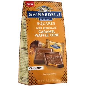 GHIRARDELLI Milk Chocolate Caramel Waffle Cone Squares  Rich Milk Chocolate with Caramel and Crispy Waffle Pieces, Individually Wrapped, 5.2 oz Bag