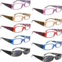 BLUELESS Women 10 Pairs Leopard Patterned Design Reading Glasses Include 2 Reading Sunglasses +1.25 