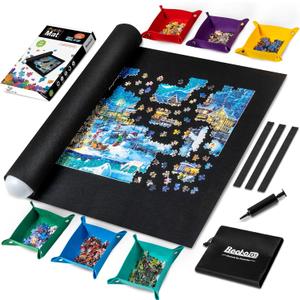 Becko US 2000 Piece Puzzle Mat Roll Up with 6 Sorting Trays & Storage Bag & Black Pump, Jigsaw Felt Mat for Easy Transport & Storage, Portable Puzzle Saver for 2000 1500 1000 Pieces Jigsaw Puzzles