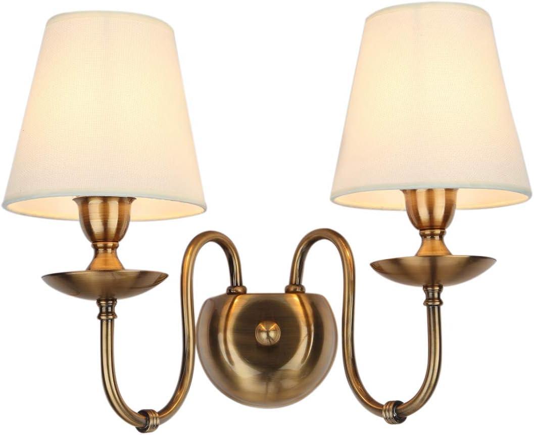 Aiwen 2-Light Bedroom Wall Lamps Polished Solid Brass Finish Wall Lights with White Flax Fabric Shade Vintage Reading Lights Wall Sconces for Bedside Hallway E12