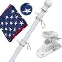 Flag Pole Kit with 3x5 American Flag Outdoor - 7ft Tangle Free Metal Flagpole with Holder Bracket & Embroidered US Flags - Rustproof Heavy Duty for Outside House Porch Garage Mount - White
