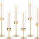 Sziqiqi Wedding Hurricane Candle Holders: 6 Pcs Gold Candlestick Holders Table Centerpiece - Taper Candle Sticks Holder for Christmas Party