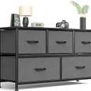 Sweetcrispy Dresser for Bedroom 5 Fabric Drawers Dresser Clothes Cabinet Storage Organizers and Wood Top Surface Table for TV, Chest of Drawers for Bedroom, Living Room, Hallway, Porch Organization