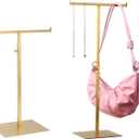 Purse Display Stand Jewelry Towers 2 Packs Stainless Steel Bag Stand Tabletop Adjustable Height Double Hook Hanging Jewelry Stands for Necklaces Organizer Home Store Boutique (Anti-fingerprint)