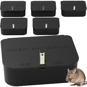 Rat Station Box with 1 Key, Complete Rodent Solution Keeps Rats Away, Pet & Child-Safe, Reusable & Long-Lasting, Indoor & Outdoor, 6 Pack (Black)