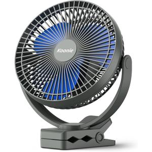 Koonie 10000mAh Rechargeable Portable 8-Inch Clip-on Fan, USB Car Fan 4 Speeds, Sturdy Clamp for Office Desk, Golf Cart, Stroller, Outdoor, Travel, Camping, Tent, Gym, Treadmill (Blue)