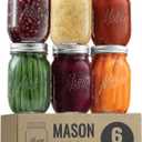 Classic 16 Oz Mason Jars, 6 Pack Canning Jars, Regular Mouth, Airtight & Leak Proof, Dishwasher Safe, Microwave & Freezer Safe, 3.2 x 4.5 x 5.5 inches