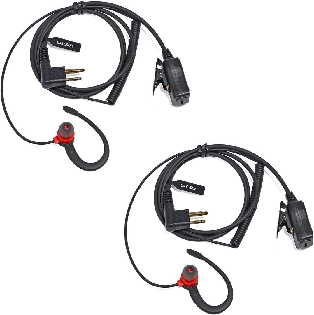 UAYESOK 2 Pin Walkie Talkie Earpiece with Mic G Shape Headset for Motorola CP110 CP185 CP200 CP200D CLS1110 CLS1410 DTR550 DTR650 RDU2020 SP50 P200 Yaesu FT-65R (2 Pack)