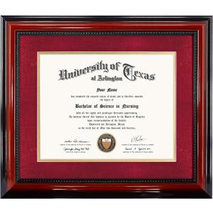 GMFrames 11x14 Diploma Degree Frame with Red Mat or Display 15x18 Certificates without Mat,Solid Wood,Cherry Finish with Intricate Black Rope Detail,UV Protection Acrylic