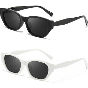 IGnaef 2PCS Trendy Cat Eye Sunglasses for Women Classic Lightweight Shades UV Protection IF5533 (C04 Black+white)