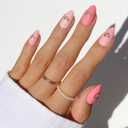 Glamnetic Press On Nails - Matte in Love | Short Almond Fake Nails in Mixed Pink Tones, Metallic Gold Heart in Matte Finish | 15 Sizes - 30 Nail Kit with Glue