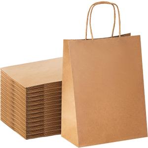 YEEHAW Brown Paper Bags with Handles Bulk 8"x4.5"x10.8" 100Pcs Gift Kraft Bags Medium Size, Brown Craft with Handles, Gifts Bag Bulk, Suitable for Retail, Party, Shopping, Merchandise