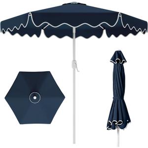 AreShark 7.5FT Outdoor Patio Umbrella with Wavy Trim (Navy)