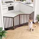 Dog Gate Indoor, Freestanding Dog Fence for The House, Doorways, Hallways,or Stairs,Pet Gate Foldable Wooden,Expandable 24" Height 4 Panels,Brown