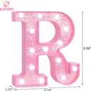 Pink Marquee Light Up Letters, Glitter Alphabet LED Letter Lights for Pink Birthday Party Decorations, Battery Operated Letter Sign for Girls Room Vanity Table Decor, Cool White Lights Letter R