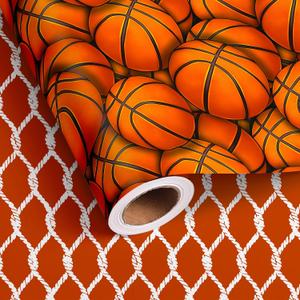 Vnaaem Reversible Basketball Wrapping Paper Roll for Kids Boys Girls - Classic Basketball & Busket Themed Design Sports Gift Wrap for Birthday Sports Holiday Parties(Total 28.5 sq.ft)